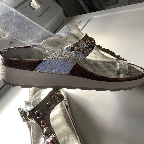 cafenoir MADE IN ITALY SILVER METALLIC GENUINE LEATHER WOMAN SAND… - Picture 4 of 15